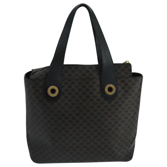 CELINE Macadam Canvas Hand Bag Pvc Leather Black Gold - Picture 3 of 12